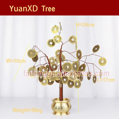 Feng Shui Good Fortune Lucky Charm Attract Money Tree With Coins Mascot Metal Crafts Chinese Decoration Traditional Home Decor