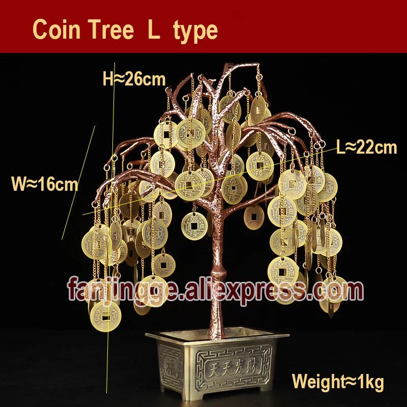 Feng Shui Good Fortune Lucky Charm Attract Money Tree With Coins Mascot Metal Crafts Chinese Decoration Traditional Home Decor