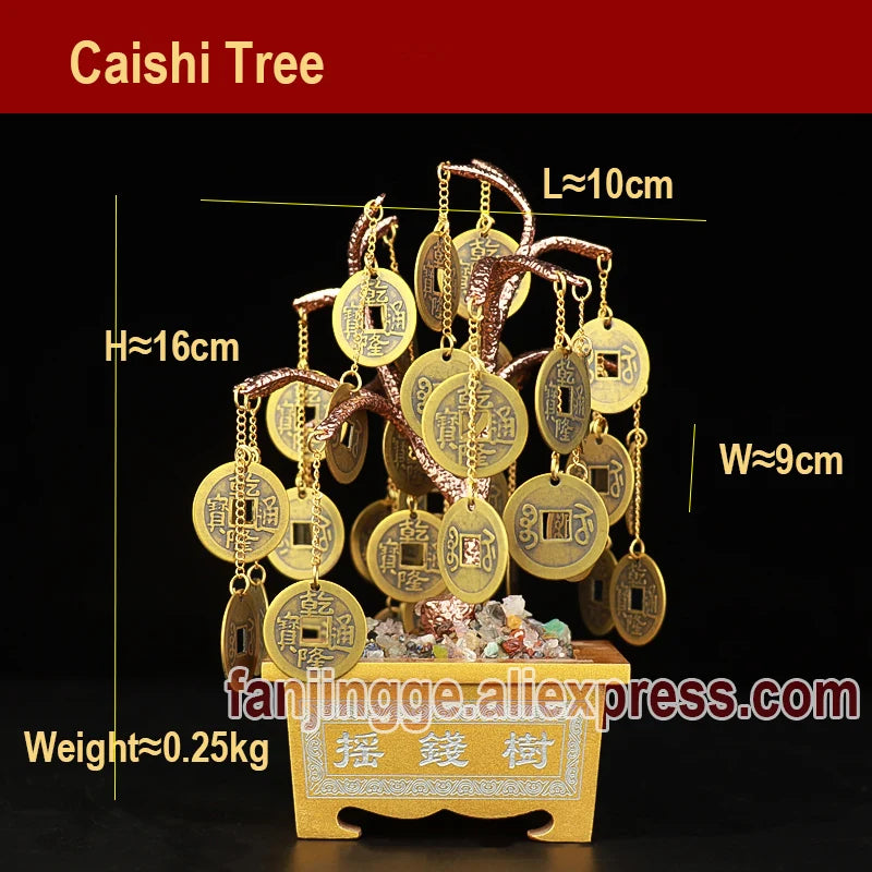 Feng Shui Good Fortune Lucky Charm Attract Money Tree With Coins Mascot Metal Crafts Chinese Decoration Traditional Home Decor