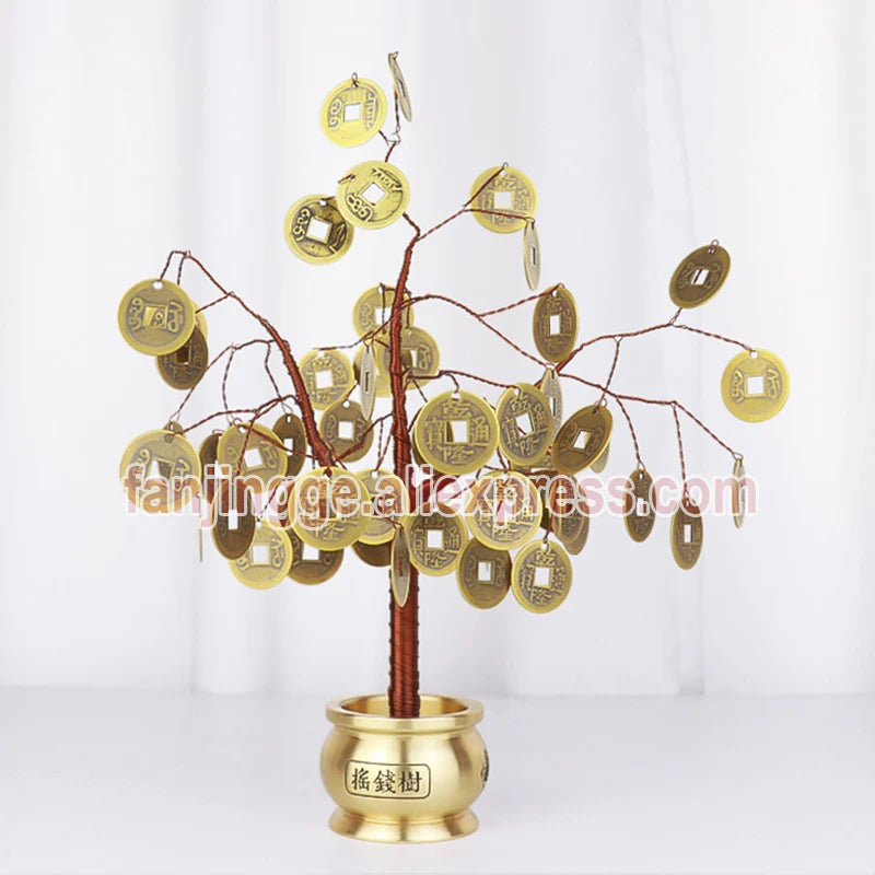 Feng Shui Good Fortune Lucky Charm Attract Money Tree With Coins Mascot Metal Crafts Chinese Decoration Traditional Home Decor