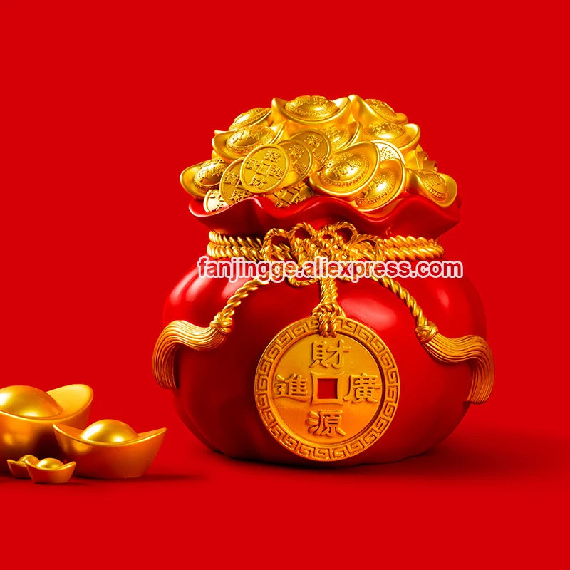 Feng Shui Ingot Treasure Gathering Bag Coin Purse Money Tree Lucky Fortune Dress Up Decorating For Car TV Cabinet Home Decoratio