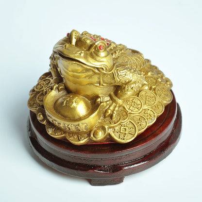 Feng Shui Toad Money LUCKY Fortune Wealth Chinese Golden Frog Toad Coin Home Office Decoration Ornaments Decorative antiques