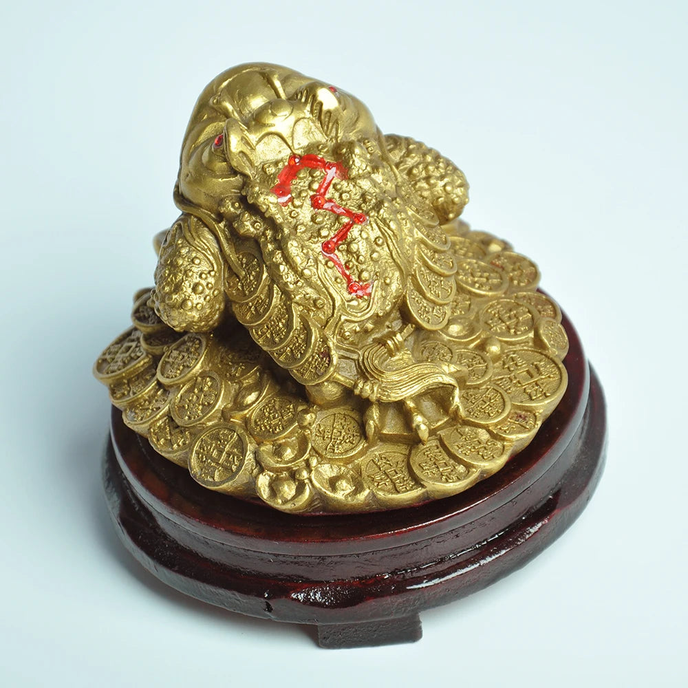 Feng Shui Toad Money LUCKY Fortune Wealth Chinese Golden Frog Toad Coin Home Office Decoration Ornaments Decorative antiques