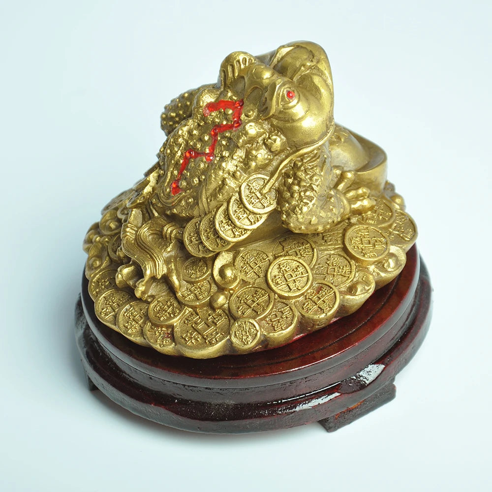 Feng Shui Toad Money LUCKY Fortune Wealth Chinese Golden Frog Toad Coin Home Office Decoration Ornaments Decorative antiques