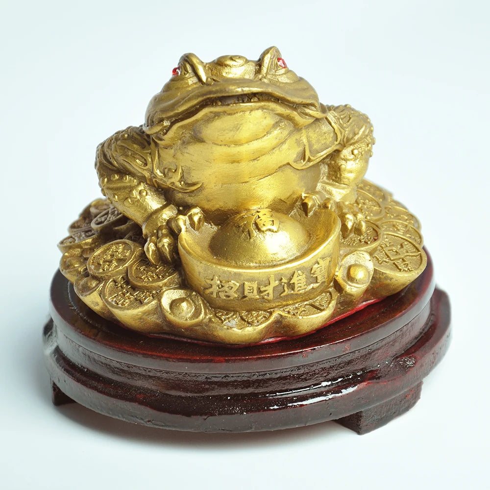 Feng Shui Toad Money LUCKY Fortune Wealth Chinese Golden Frog Toad Coin Home Office Decoration Ornaments Decorative antiques