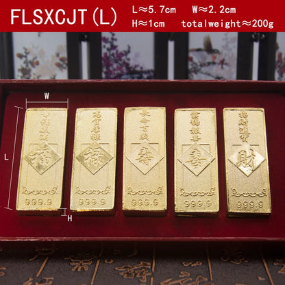 Feng shui Ancient China Ten Taels of Gold Alloy Simulation Bullion Jewelry gold brick Ornaments Lucky Cai Supplies