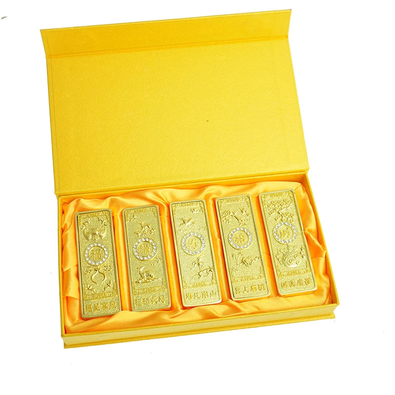 Feng shui Ancient China Ten Taels of Gold Alloy Simulation Bullion Jewelry gold brick Ornaments Lucky Cai Supplies Fu Lu Shou