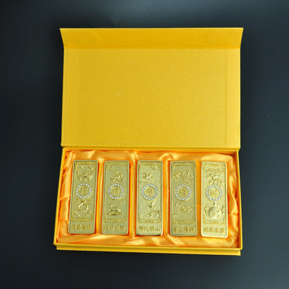 Feng shui Ancient China Ten Taels of Gold Alloy Simulation Bullion Jewelry gold brick Ornaments Lucky Cai Supplies Fu Lu Shou