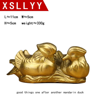 Feng shui Brass Mandarin Duck Bird Statue Carving Wedding Gifts Exquisite China Home Decoration Accessorie Metal Handicraft