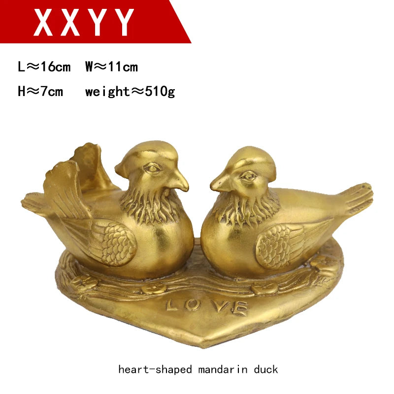 Feng shui Brass Mandarin Duck Bird Statue Carving Wedding Gifts Exquisite China Home Decoration Accessorie Metal Handicraft