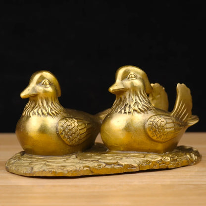 Feng shui Brass Mandarin Duck Bird Statue Carving Wedding Gifts Exquisite China Home Decoration Accessorie Metal Handicraft