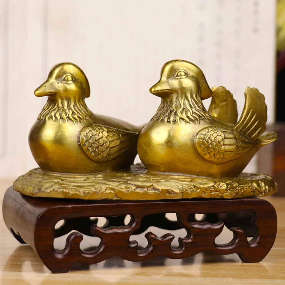 Feng shui Brass Mandarin Duck Bird Statue Carving Wedding Gifts Exquisite China Home Decoration Accessorie Metal Handicraft