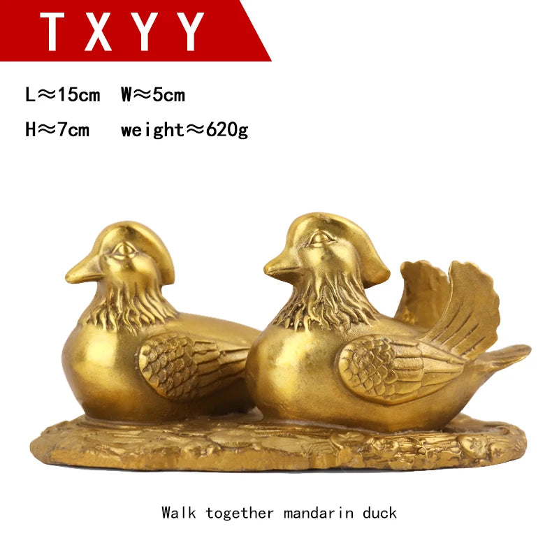 Feng shui Brass Mandarin Duck Bird Statue Carving Wedding Gifts Exquisite China Home Decoration Accessorie Metal Handicraft