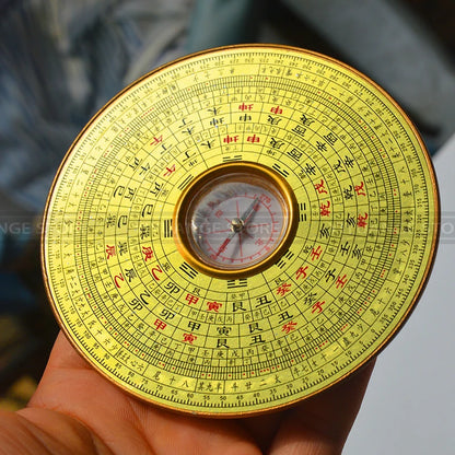 FengShui Chinese Ancient resin Luopan Compass Coppery Surface Luo Jing yi Elaborate Luo Pan 10cm