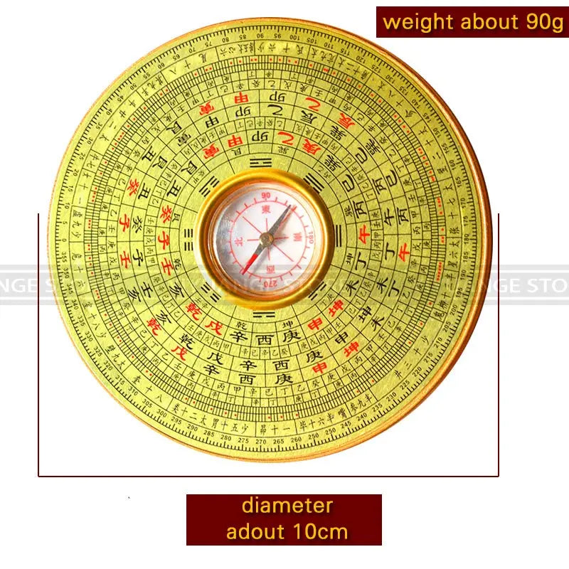 FengShui Chinese Ancient resin Luopan Compass Coppery Surface Luo Jing yi Elaborate Luo Pan 10cm