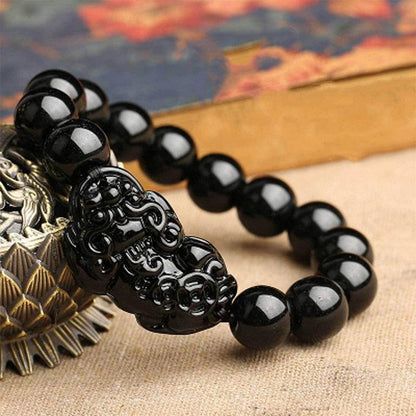 Black Obsidian Pixiu Bracelet - Wealth Protection