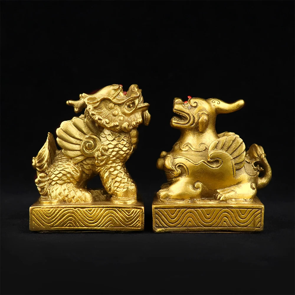 Fengshui Chinese Dragon Chilin Horned Beast Unicorn Kylin Pi Xiu Kirin Statue Couple Halloween Home Decoration