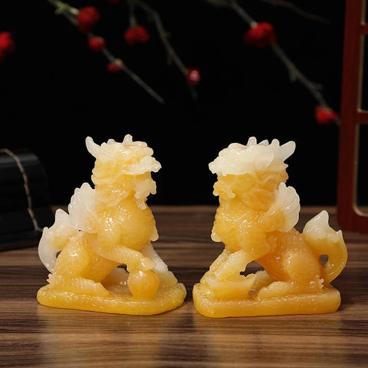 Fengshui Chinese Dragon Chilin Unicorn Kylin Pi Xiu Kirin Statues Couple Housewarming Gift Home Decoration Wealth Prosperity