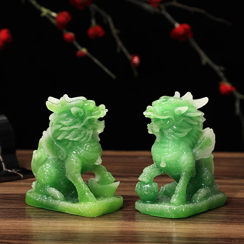 Fengshui Chinese Dragon Chilin Unicorn Kylin Pi Xiu Kirin Statues Couple Housewarming Gift Home Decoration Wealth Prosperity