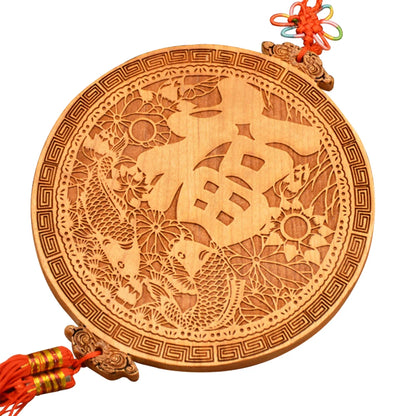 Fengshui Chinese knot natural mahogany carving rich and precious fish mahogany bagua mirror pendanthome accessories ornaments