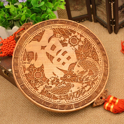 Fengshui Chinese knot natural mahogany carving rich and precious fish mahogany bagua mirror pendanthome accessories ornaments