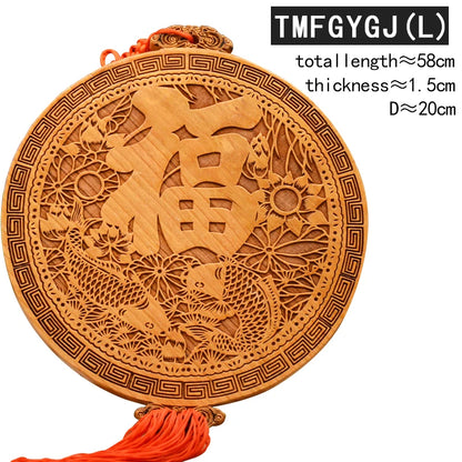 Fengshui Chinese knot natural mahogany carving rich and precious fish mahogany bagua mirror pendanthome accessories ornaments