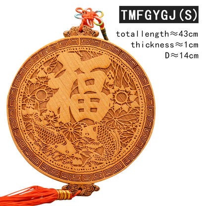 Fengshui Chinese knot natural mahogany carving rich and precious fish mahogany bagua mirror pendanthome accessories ornaments