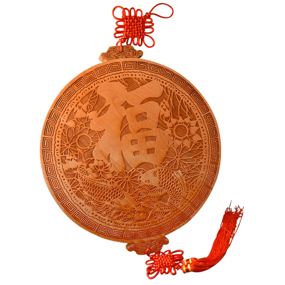 Fengshui Chinese knot natural mahogany carving rich and precious fish mahogany bagua mirror pendanthome accessories ornaments