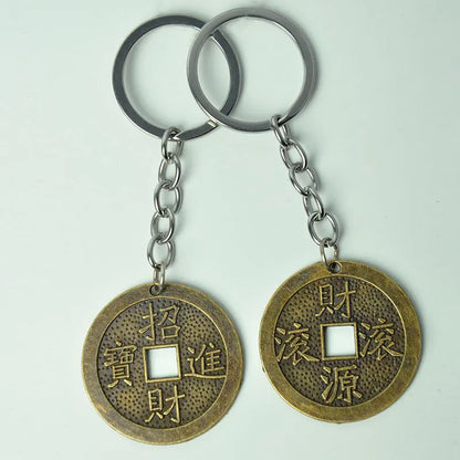 Fengshui Lucky Charms Ancient I CHING Copper Coins Mascot Prosperity Protection Good Fortune Car Keychain Pendant Home Decor