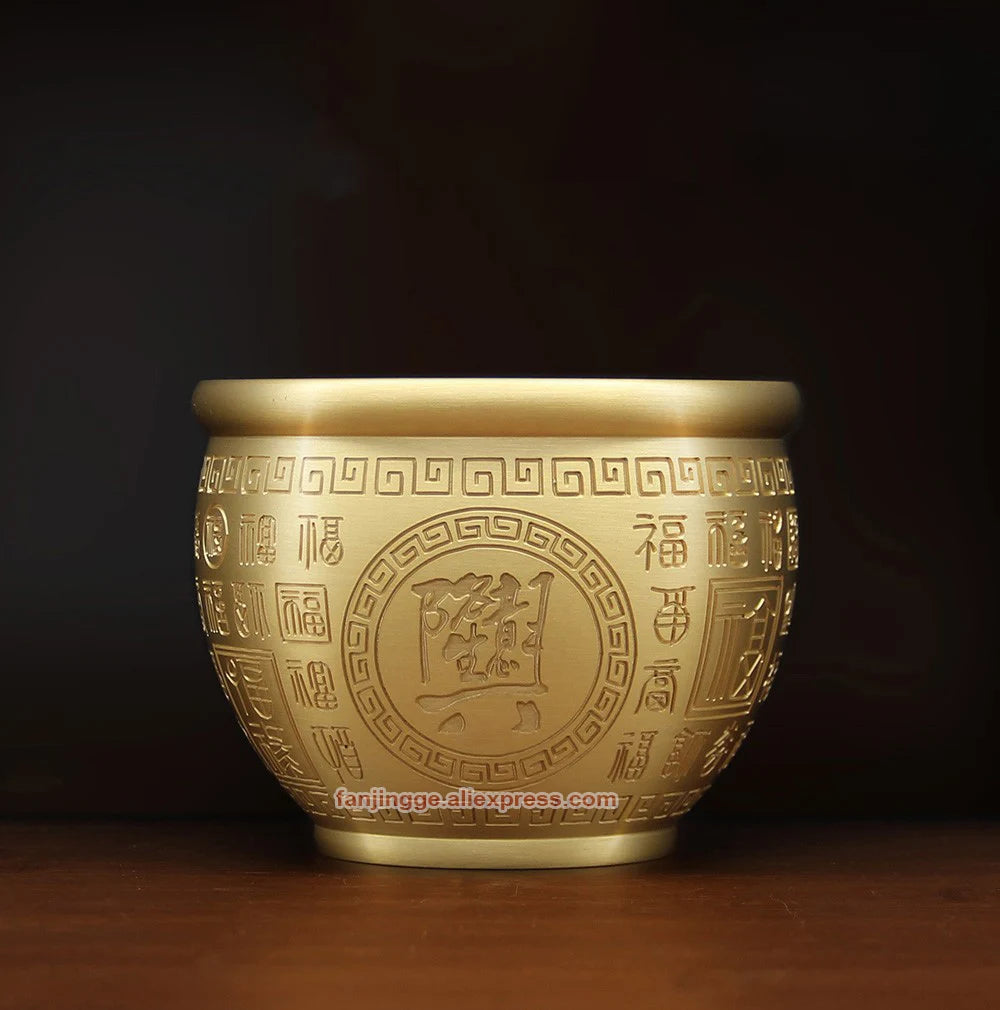 Fengshui Prosperous Business Copper Sculpture Cornucopia Carved Jars Bowl Bai FuGoddess of wealth Gathering Home Decoration