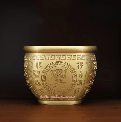 Fengshui Prosperous Business Copper Sculpture Cornucopia Carved Jars Bowl Bai FuGoddess of wealth Gathering Home Decoration