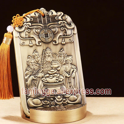 Five-way God of Wealth and The Four Symbols Beasts Lucky Ornament Pure Copper Home Furnishing Shop Opening Gifts High-end Crafts