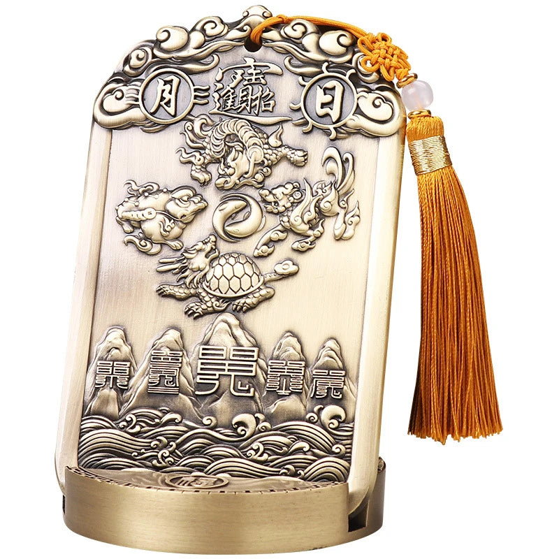 Five-way God of Wealth and The Four Symbols Beasts Lucky Ornament Pure Copper Home Furnishing Shop Opening Gifts High-end Crafts