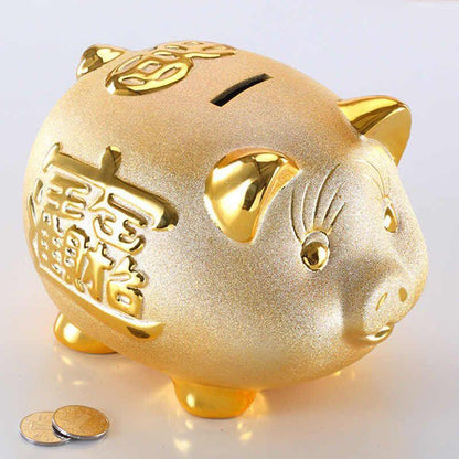 Gold Chinese Piggy Bank - Ceramic