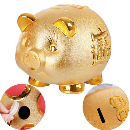 Gold Chinese Piggy Bank - Ceramic