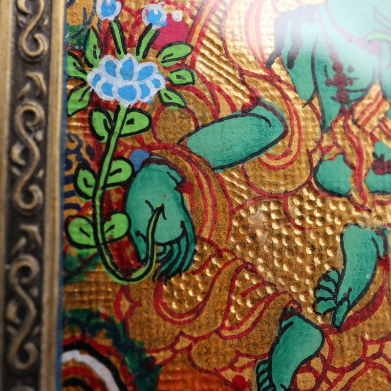 Green Tara Tibetan Thangka Pendant Hand-painted with Gold Outline