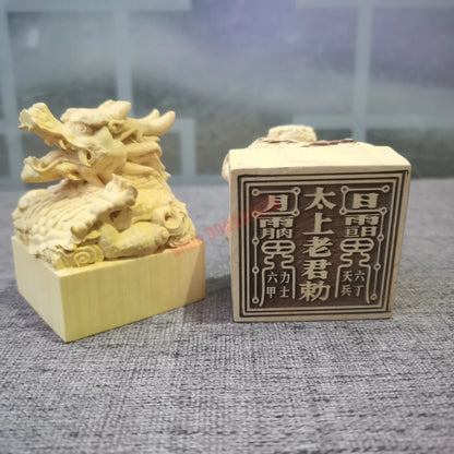 Taoist seal, Dharma seal, Liuding Liujia, Taoist crafts, boxwood dragon head, taishanglaojun seal