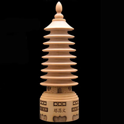 Chinese Fengshui 3D Model Peach Wood Wenchang Pagoda Tower Statue Souvenir Gift Home Decoration Handicraft