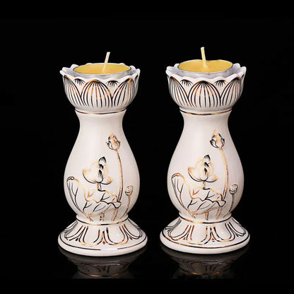 Home Indoor Buddhist Temple For Buddha With Ceramic Butter Lamp Holder Seven For Light Candle Holder White Porcelain Lotus Lamp