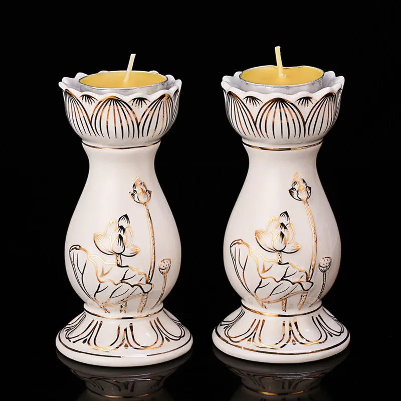 Home Indoor Buddhist Temple For Buddha With Ceramic Butter Lamp Holder Seven For Light Candle Holder White Porcelain Lotus Lamp