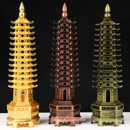 Hot Sale Feng Shui Zinc Alloy 3D Model Chinese Wenchang Pagoda Tower Crafts Statue Souvenir Home Decoration Metal Handicraft