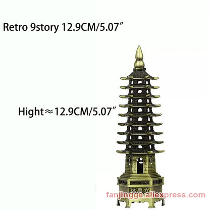 Hot Sale Feng Shui Zinc Alloy 3D Model Chinese Wenchang Pagoda Tower Crafts Statue Souvenir Home Decoration Metal Handicraft