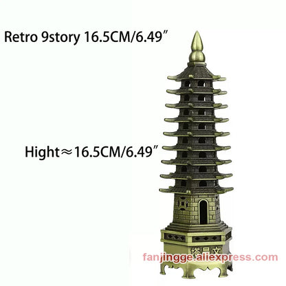 Hot Sale Feng Shui Zinc Alloy 3D Model Chinese Wenchang Pagoda Tower Crafts Statue Souvenir Home Decoration Metal Handicraft