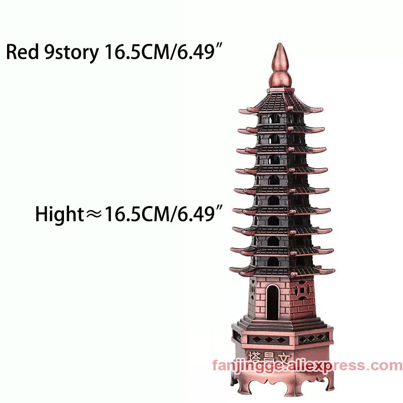 Hot Sale Feng Shui Zinc Alloy 3D Model Chinese Wenchang Pagoda Tower Crafts Statue Souvenir Home Decoration Metal Handicraft