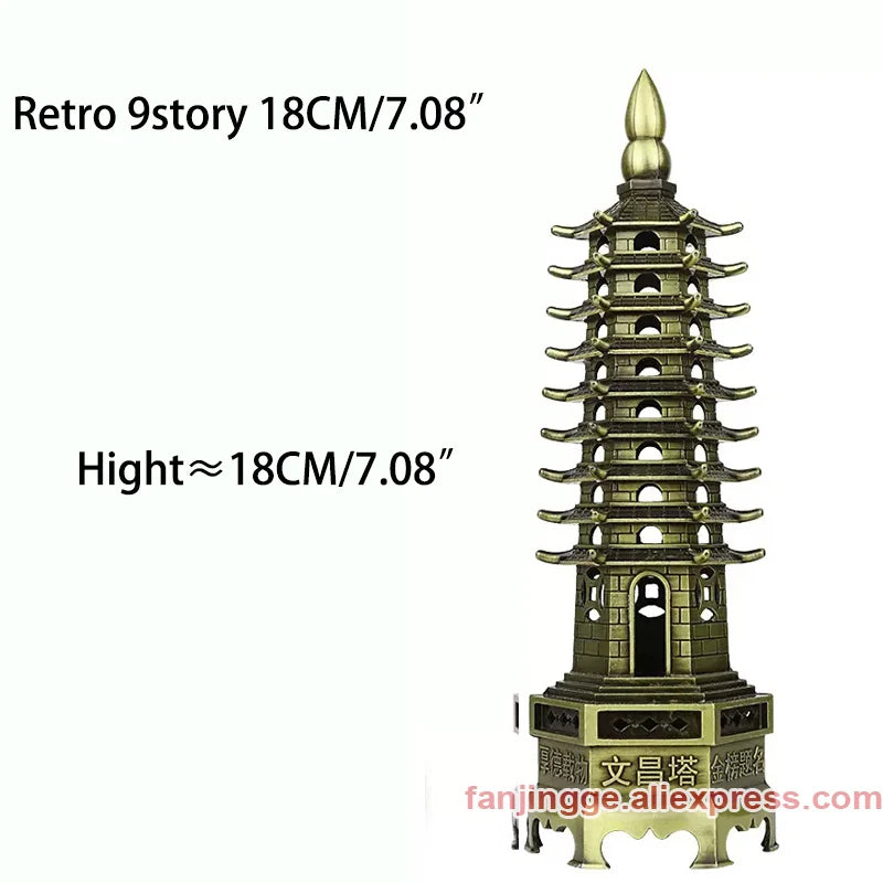 Hot Sale Feng Shui Zinc Alloy 3D Model Chinese Wenchang Pagoda Tower Crafts Statue Souvenir Home Decoration Metal Handicraft