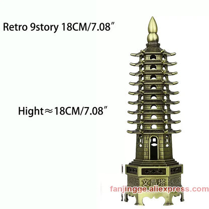 Hot Sale Feng Shui Zinc Alloy 3D Model Chinese Wenchang Pagoda Tower Crafts Statue Souvenir Home Decoration Metal Handicraft