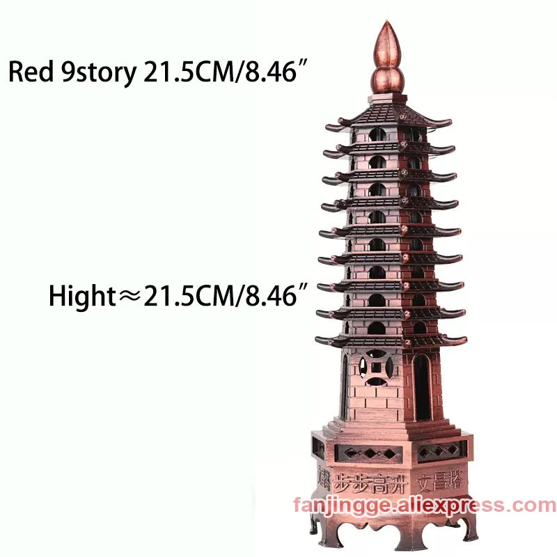 Hot Sale Feng Shui Zinc Alloy 3D Model Chinese Wenchang Pagoda Tower Crafts Statue Souvenir Home Decoration Metal Handicraft