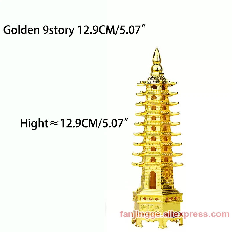 Hot Sale Feng Shui Zinc Alloy 3D Model Chinese Wenchang Pagoda Tower Crafts Statue Souvenir Home Decoration Metal Handicraft