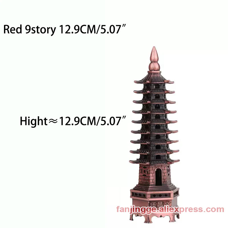 Hot Sale Feng Shui Zinc Alloy 3D Model Chinese Wenchang Pagoda Tower Crafts Statue Souvenir Home Decoration Metal Handicraft