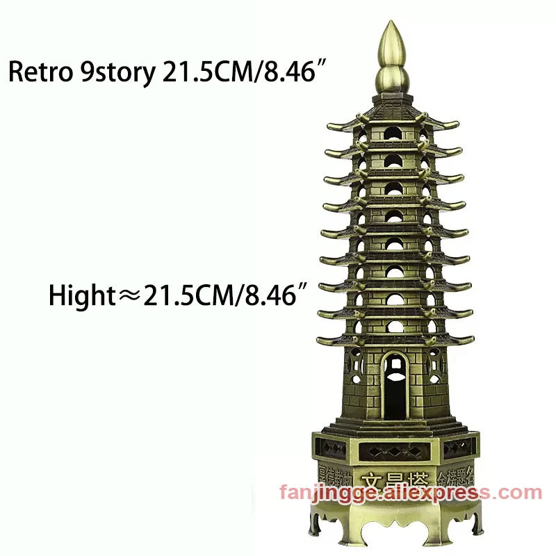 Hot Sale Feng Shui Zinc Alloy 3D Model Chinese Wenchang Pagoda Tower Crafts Statue Souvenir Home Decoration Metal Handicraft